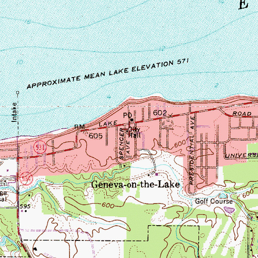 Topographic Map of Geneva-on-the-Lake City Hall, OH