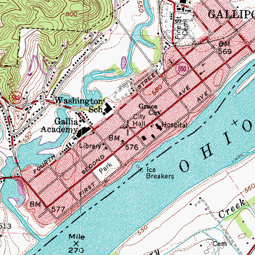 Topographic Map of First Baptist Church, OH