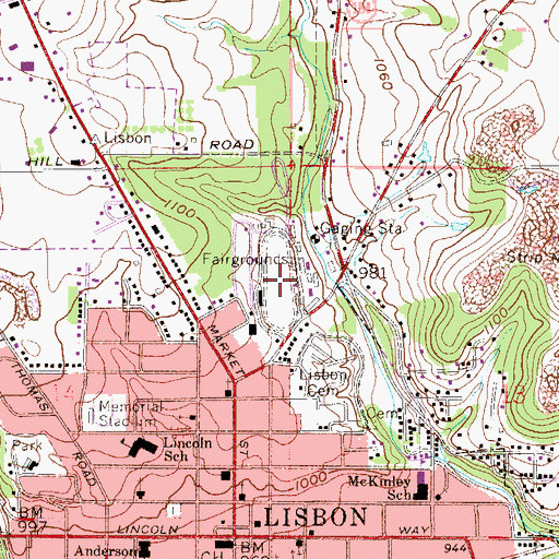 Topographic Map of Columbiana County Fairgrounds, OH