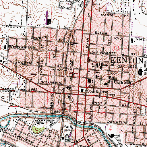 Topographic Map of Central School (historical), OH