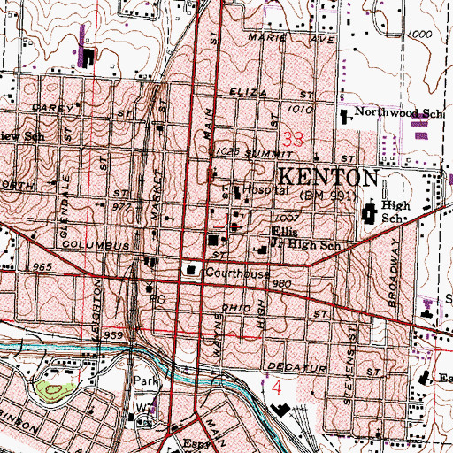 Topographic Map of Hardin County Jail, OH