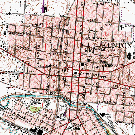 Topographic Map of Kenton City Hall, OH