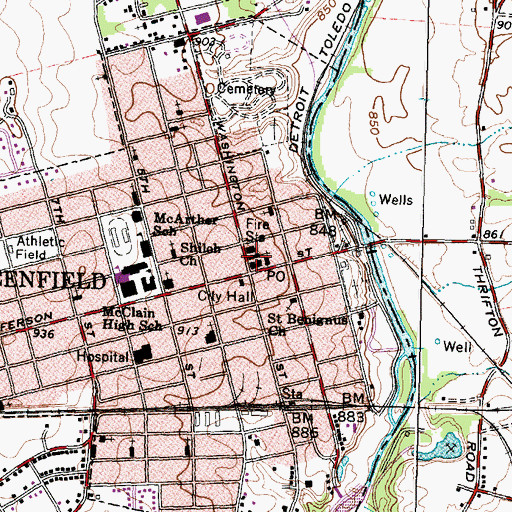 Topographic Map of First Baptist Church, OH