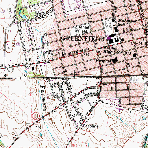 Topographic Map of First Church of God, OH