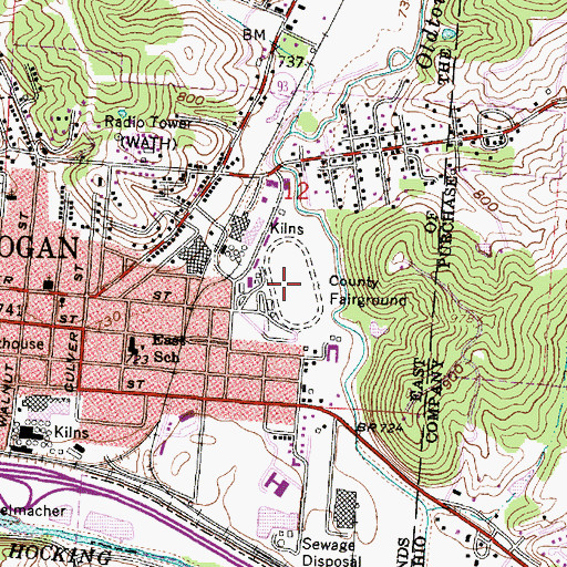 Topographic Map of Hocking County Fairgrounds, OH