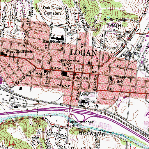 Topographic Map of Hocking County Jail, OH