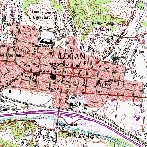 Topographic Map of Logan-Hocking County District Library, OH