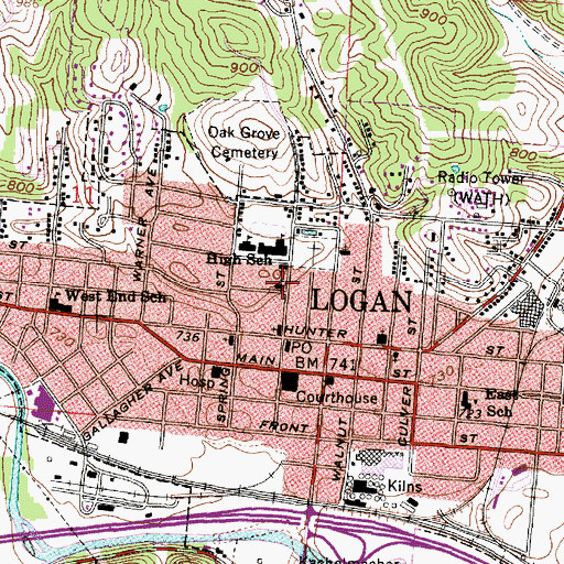 Topographic Map of Saint Johns School, OH