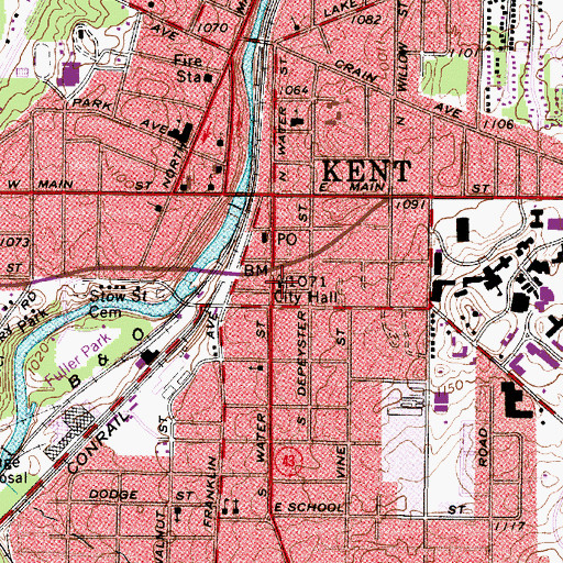Topographic Map of Kent City Hall, OH