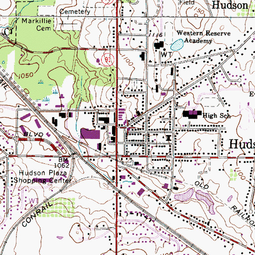 Topographic Map of Hudson Library, OH