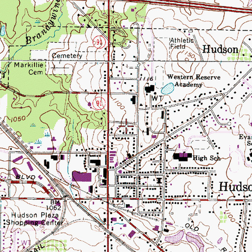 Topographic Map of Old Hudson Township Burying Ground Cemetery, OH
