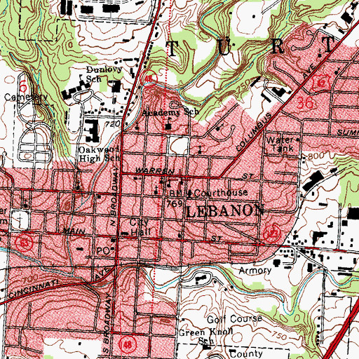 Topographic Map of First Presbyterian Church, OH