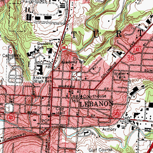 Topographic Map of Lebanon Public School (historical), OH