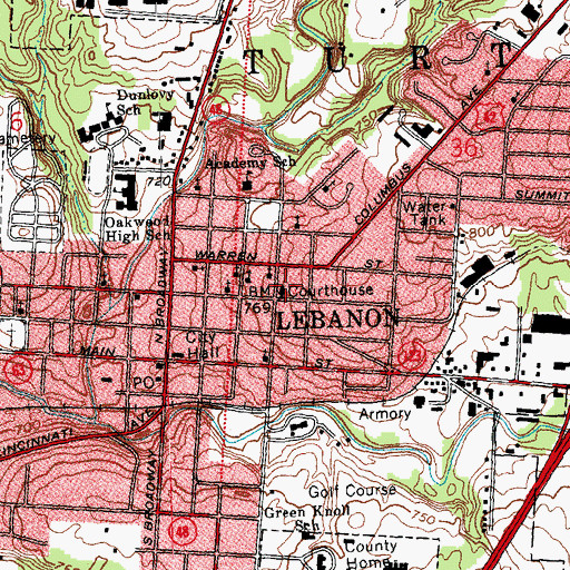 Topographic Map of Warren County Jail, OH
