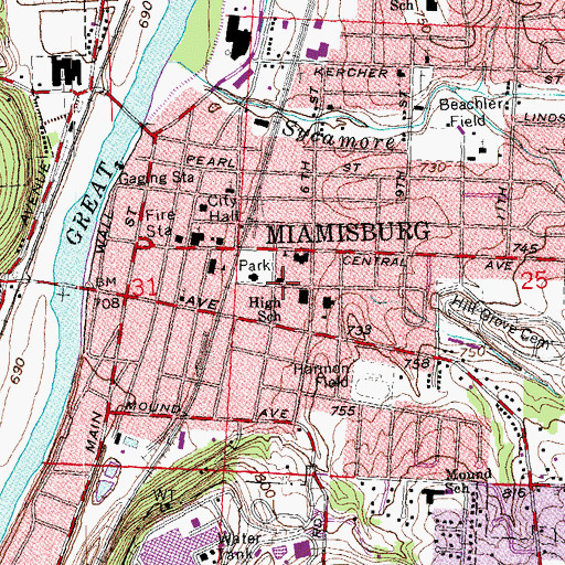 Topographic Map of First Methodist Church, OH