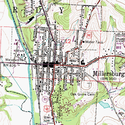 Topographic Map of Millersburg City Hall, OH