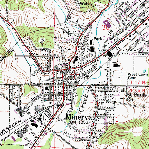 Topographic Map of Minerva Town Hall, OH