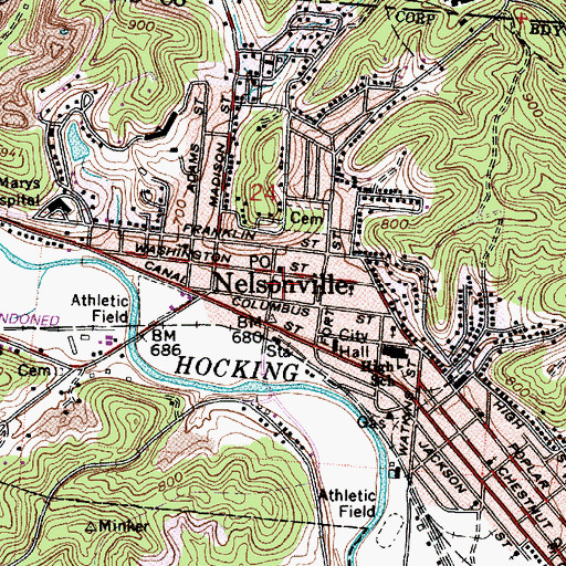 Topographic Map of Nelsonville Public Library, OH