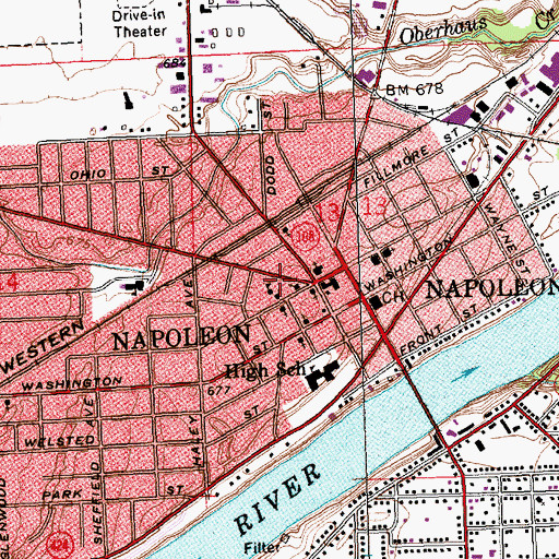 Topographic Map of Napoleon Public Library, OH