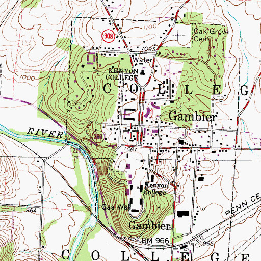 Topographic Map of Gambier Town Hall, OH
