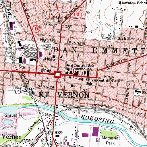 Topographic Map of Knox County Jail, OH