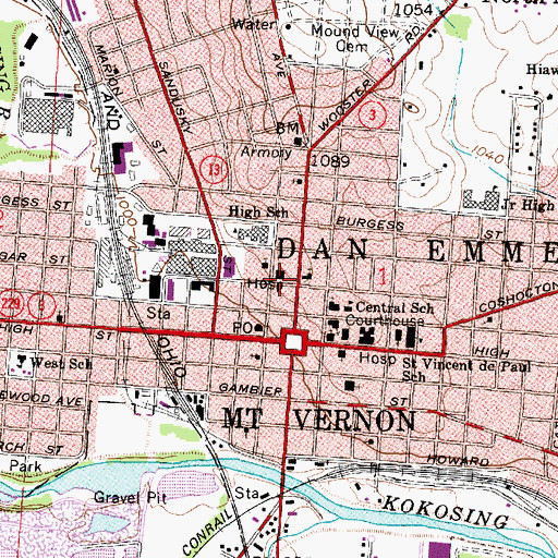 Topographic Map of Memorial Hospital, OH