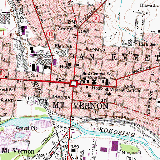 Topographic Map of Mount Vernon City Hall, OH