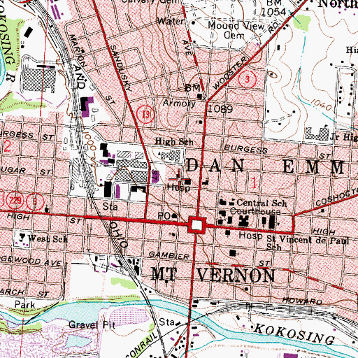 Topographic Map of Public Library of Mount Vernon and Knox County, OH