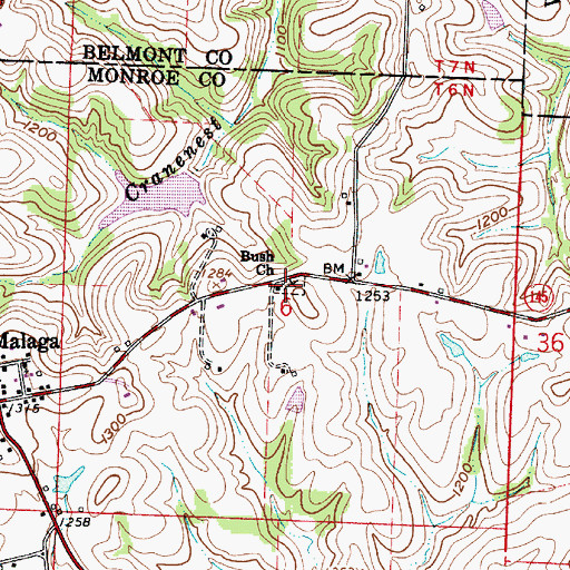 Topographic Map of Bush Church, OH