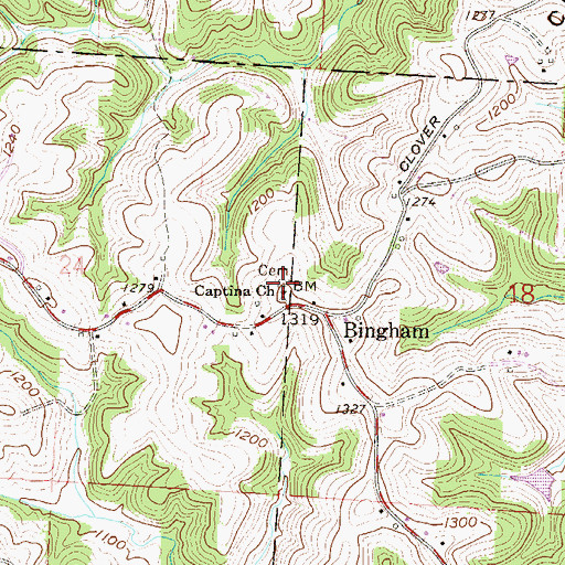 Topographic Map of Captina Church, OH