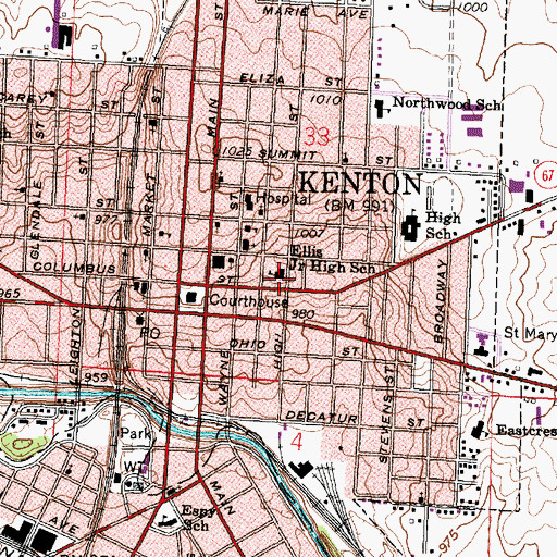 Topographic Map of Ellis Junior High School, OH