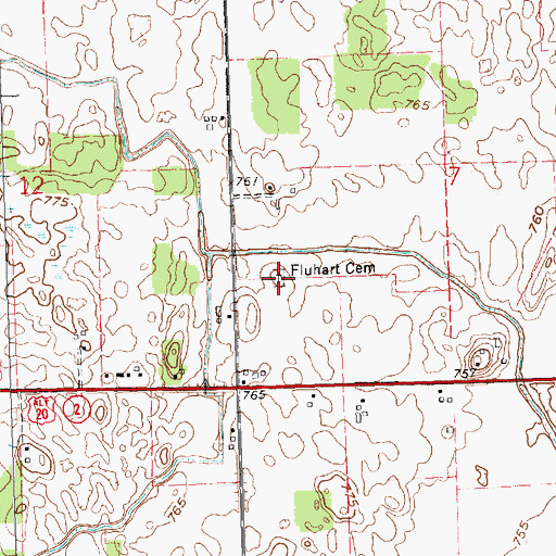 Topographic Map of Fluhart Cemetery, OH
