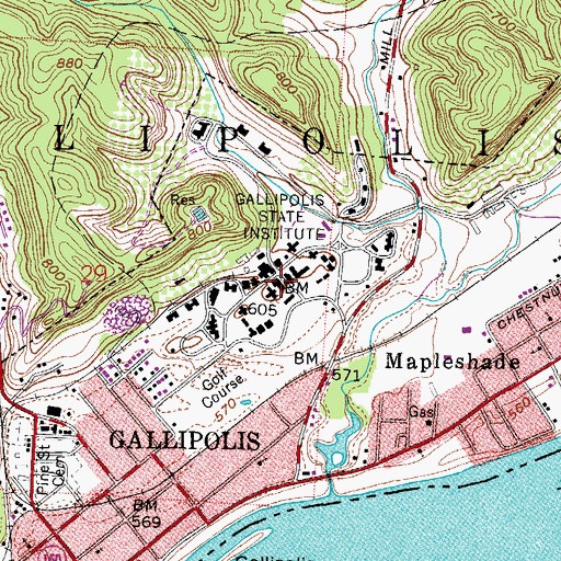 Topographic Map of Gallipolis State Institute, OH
