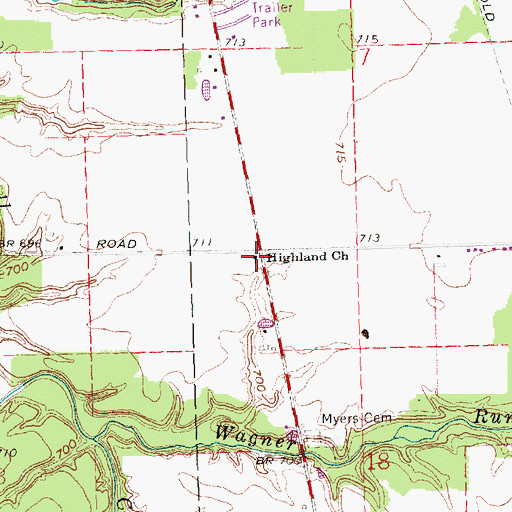 Topographic Map of Highland Church (historical), OH