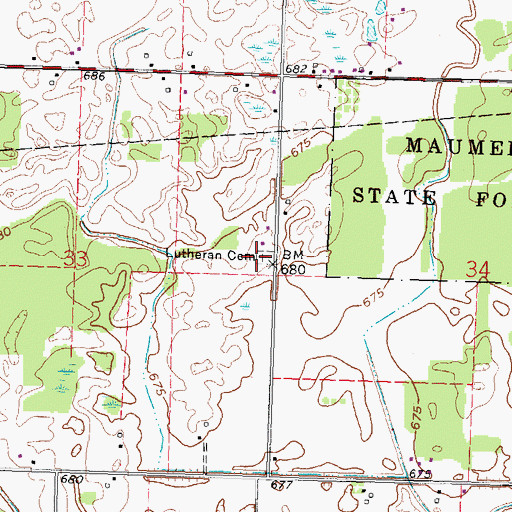 Topographic Map of Lutheran Cemetery, OH