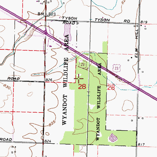 Topographic Map of Wyandot Wildlife Area, OH