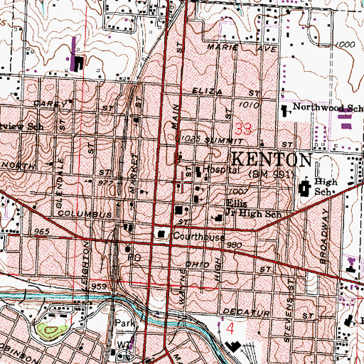 Topographic Map of First United Methodist Church, OH