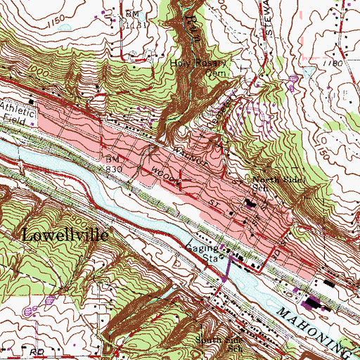 Topographic Map of Lowellville United Methodist Church, OH