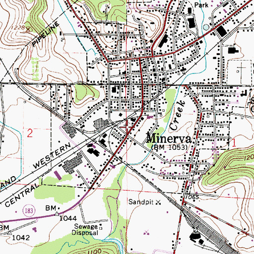 Topographic Map of Minerva Cemetery, OH