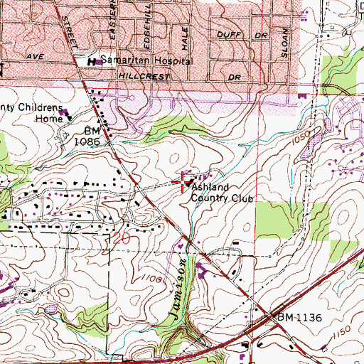 Topographic Map of Ashland Country Club, OH