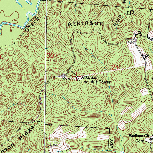 Topographic Map of Atkinson Lookout Tower, OH