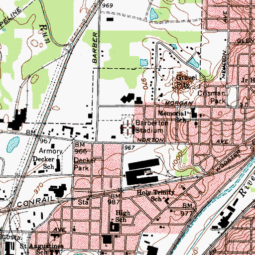 Topographic Map of Barberton Stadium, OH