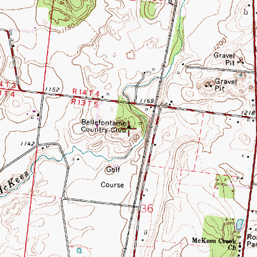Topographic Map of Bellefontaine Country Club, OH