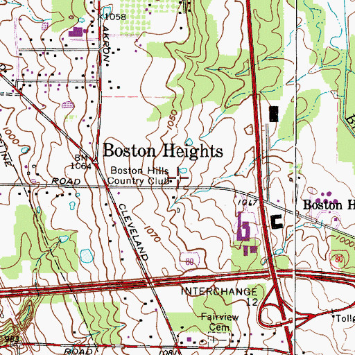 Topographic Map of Boston Hills Country Club, OH