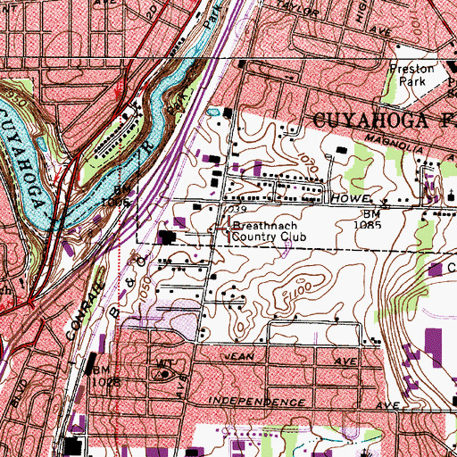 Topographic Map of Breathnach Country Club, OH