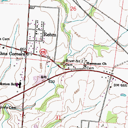Topographic Map of Brust Number 2 Cemetery, OH