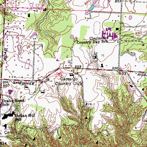 Topographic Map of Camargo Country Club, OH