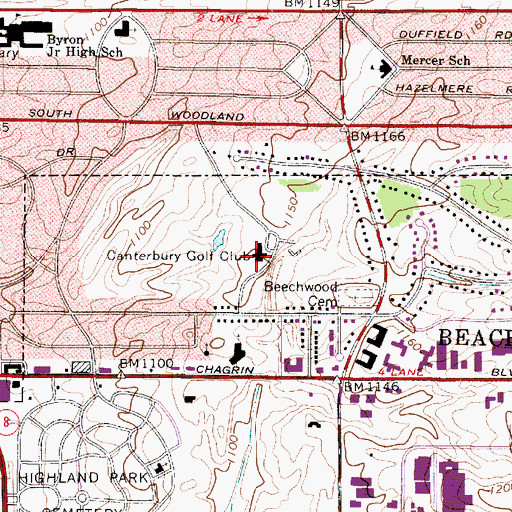 Topographic Map of Canterbury Golf Club, OH
