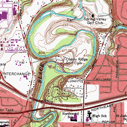 Topographic Map of Cherry Ridge Golf Club, OH