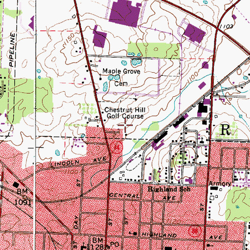 Topographic Map of Chestnut Hill Golf Course, OH